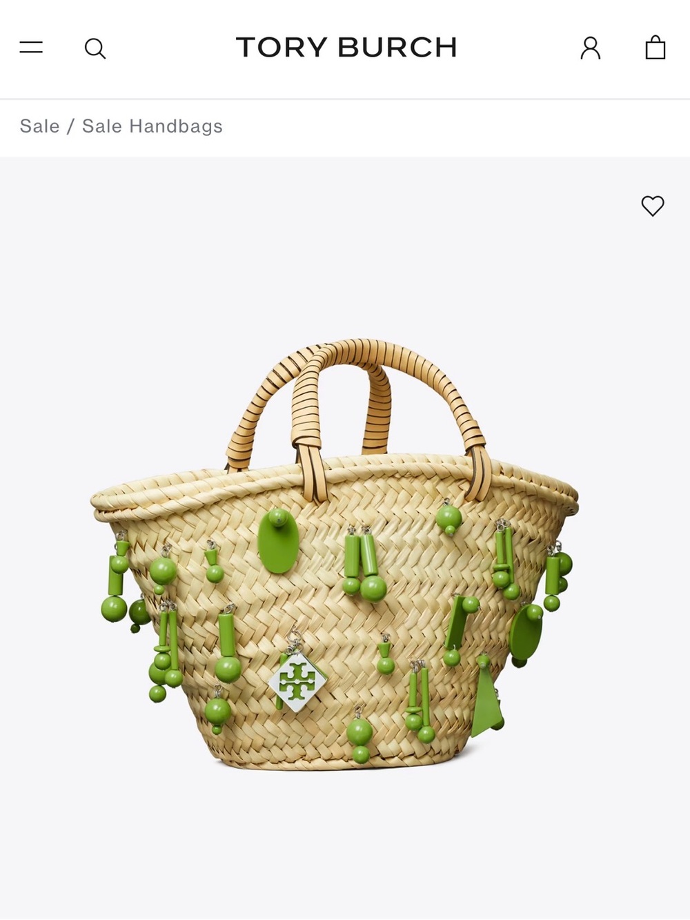 Tory Burch Natural Straw Tote with Lime Green Charm Accents